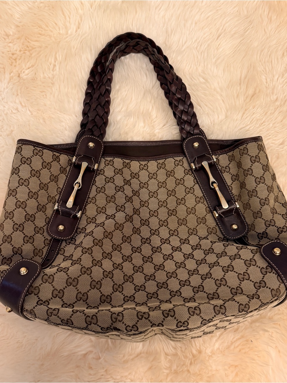 Gucci Brown GG Canvas Braided-Handle Shoulder Bag